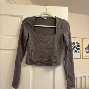 Garage Gray Long Sleeve Square Neck Top